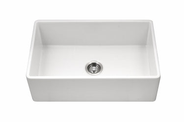 Houzer Platus White Fireclay Apron Front Farmhouse Single Bowl Kitchen Sink